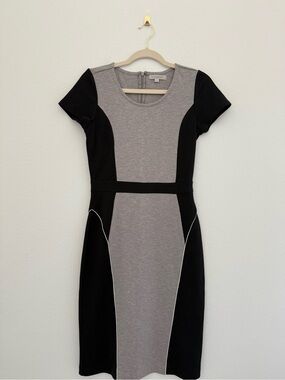 DownEast Gray and Black Colorblock Midi Sheath Dress